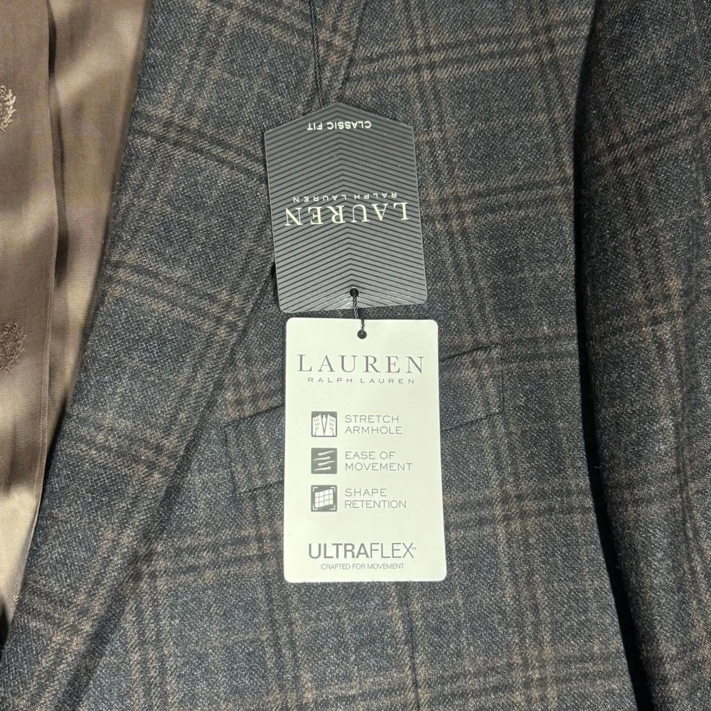 Lauren Ralph Lauren Mens 50R Ultraflex Lexington Plaid Sport Coat Dark Brown NWT
